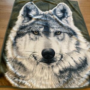 WOLF Green and Gray Fleece Blanket